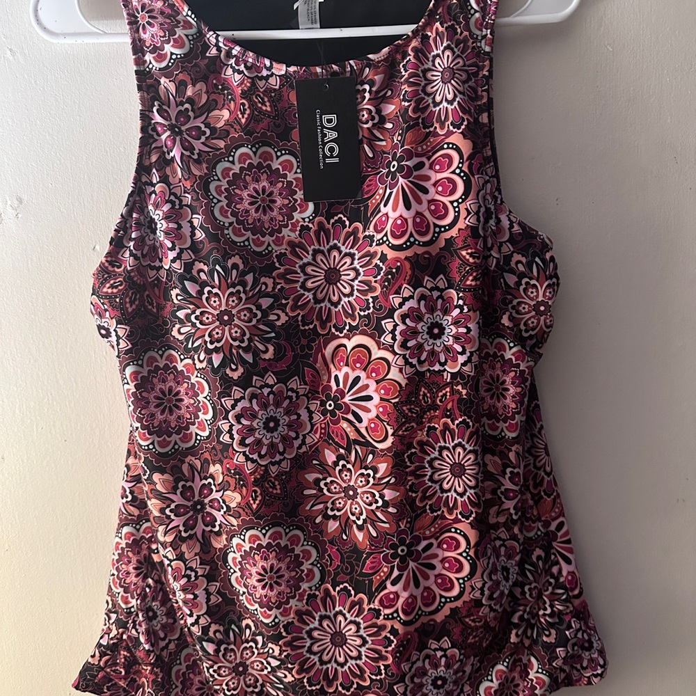 Brown Mandala High Neck Swim Top XL